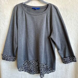Apt. 9 Gray Layered Blouse Look Top Black White Polka Dot Long Sleeve Size Large